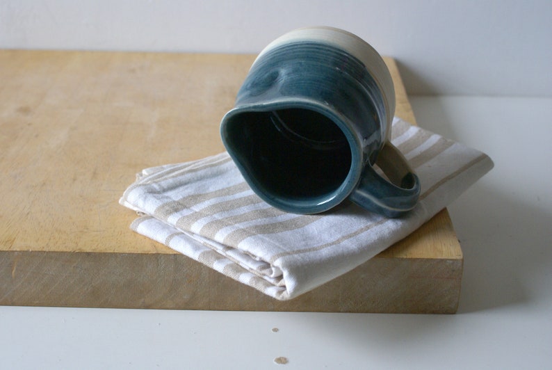 Hand thrown ceramic jug with ice blue and vanilla cream glaze image 4