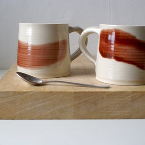 Set of two wheel thrown mugs with hand painted brushstroke colours for your tea break image 3