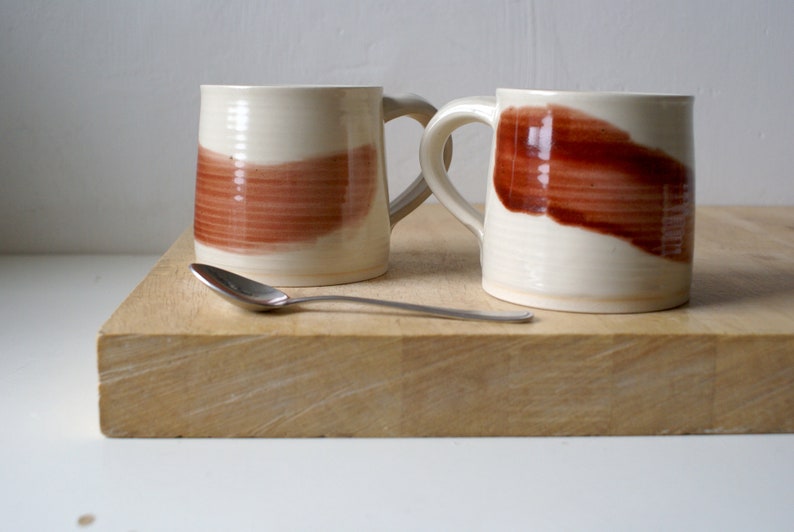 Set of two wheel thrown mugs with hand painted brushstroke colours for your tea break image 3