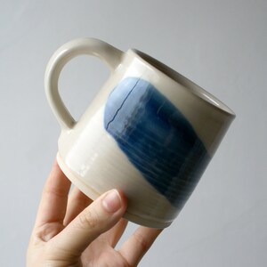 Set of two wheel thrown mugs with hand painted brushstroke colours for your tea break Blue