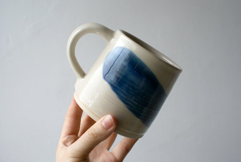 Set of two wheel thrown mugs with hand painted brushstroke colours for your tea break Blue