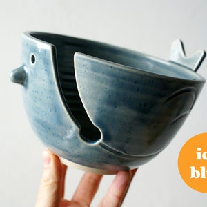 Customisable wren shaped yarn bowl for knitting and crochet projects Ice blue