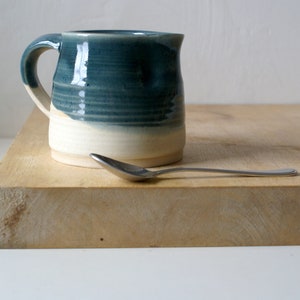 Hand thrown ceramic jug with ice blue and vanilla cream glaze image 3