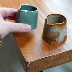 Hand Thrown Stoneware Milk Jug, Tiny Ceramic Creamer for Tea Time
