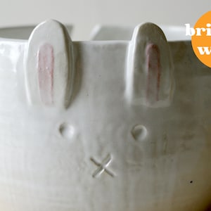 Handmade rabbit ceramic yarn bowl gift for knitters customised in your choice of colour Brilliant White