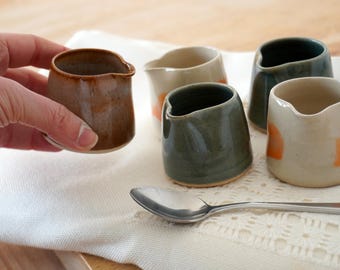 Hand Thrown Stoneware Milk Jug, Tiny Ceramic Creamer for Tea Time