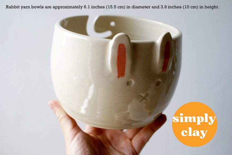 Handmade rabbit ceramic yarn bowl gift for knitters customised in your choice of colour Simply Clay