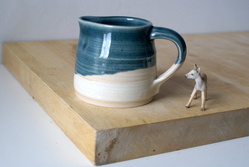 Hand thrown ceramic jug with ice blue and vanilla cream glaze image 1