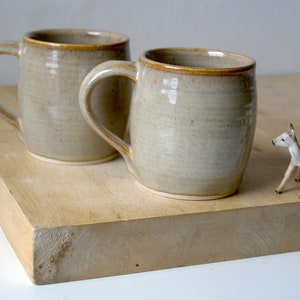 Set of two cozy stoneware pottery tea mugs glazed in glossy grey image 3