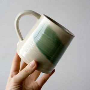 Set of two wheel thrown mugs with hand painted brushstroke colours for your tea break Green