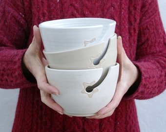 Handmade Pottery Yarn Bowl: Star Hook, Custom Color Stoneware