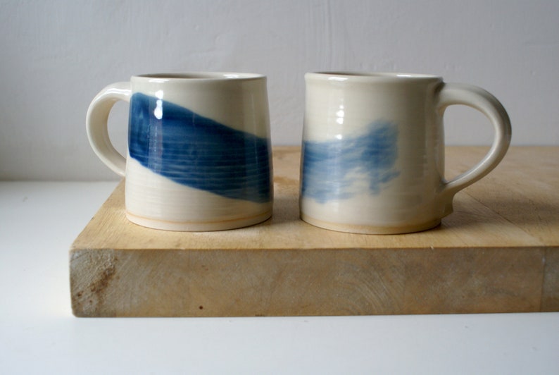 Set of two wheel thrown mugs with hand painted brushstroke colours for your tea break image 8
