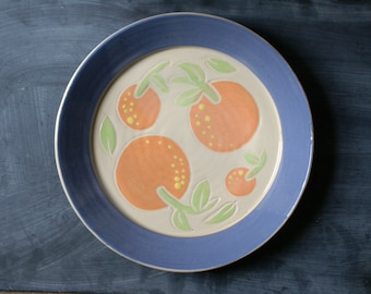 SALE - Hand thrown stoneware charger plate with painted oranges design