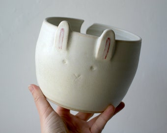 Second sale - rabbit ceramic yarn bowl glazed in vanilla cream