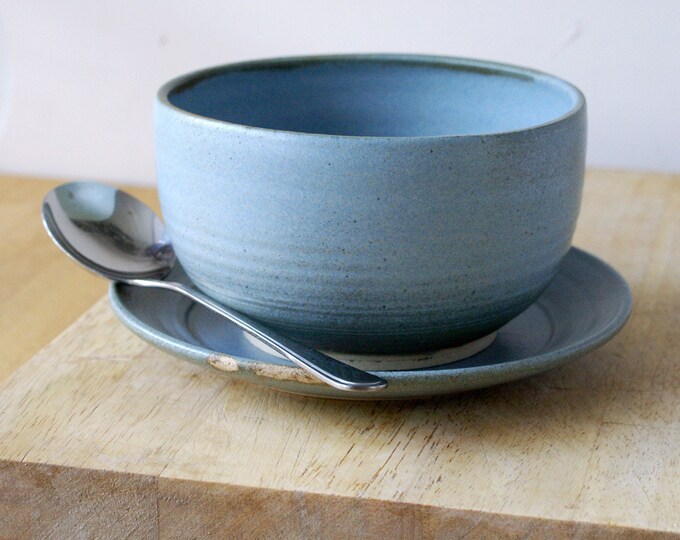 Sandwich Plate and Soup Bowl Set Handmade and Glazed in Smokey Blue Etsy