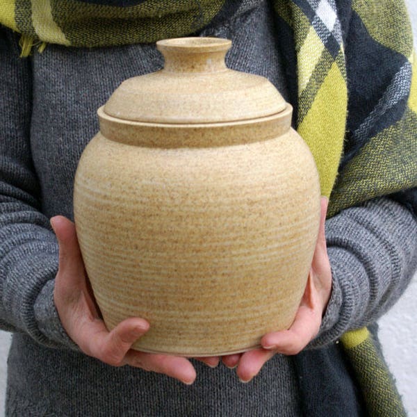 Extra large lidded storage jar - natural brown handmade stoneware kitchen canister