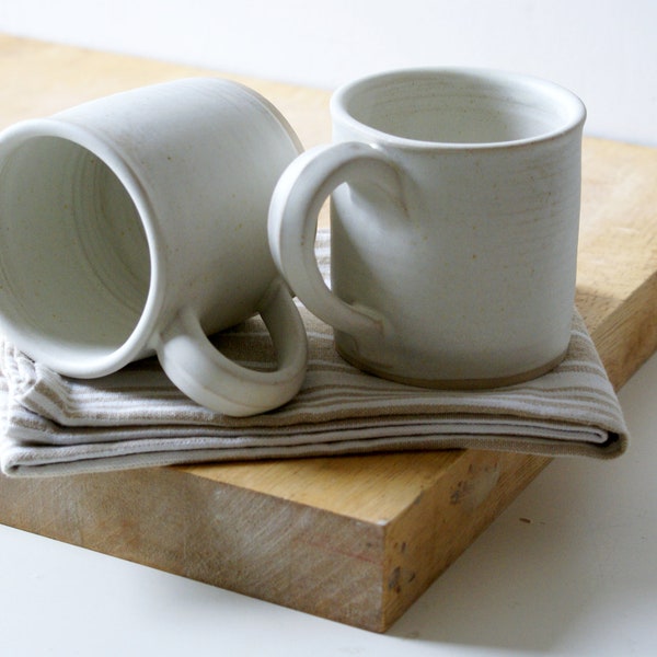 Set of two vanilla cream straight sided mugs - hand thrown stoneware pottery