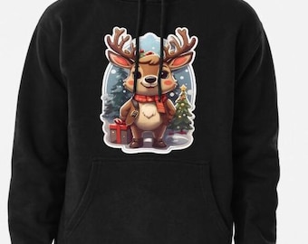 Reindeer Xmas Hoodie, Funny Xmas Top, Retro Christmas Jumper, Xmas Vibes, New Year Sweatshirt, Funny Xmas Sweatshirt hoodie funny