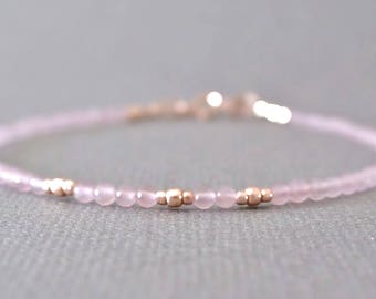 Rose Quartz Bracelet/ Rose Quartz/ Gemstone Bracelet/ Rose Quartz Jewelry/ For Her/ Rose Quartz Bead Bracelet/ Dainty Rose Quartz Bracelet