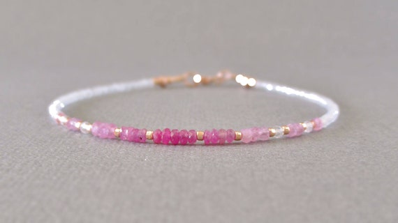 Pink Sapphire Bracelet/ Pink Sapphire Bead Bracelet/ Delicate | Etsy