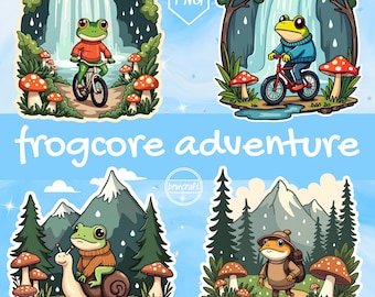 Frogcore Adventure Digital Stickers – 24 PNG and 24 JPEG Files - Frog Lover Gift
