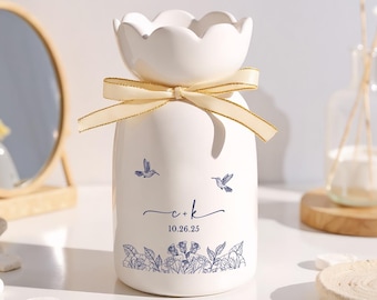Jarrón de boda personalizado grabado – Regalo personalizado para despedida de soltera, jarrón de cerámica con iniciales y fecha, recuerdo para la pareja, regalo para recién casados