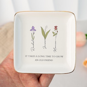 Personalisierte Geburt Blume Schmuck Schale, Hochzeit Brautjungfer Geschenk, Bester Freund Blume Ring Schale, Geburtstagsgeschenk für Bestie, Geschenk für sie, Mama, Frauen
