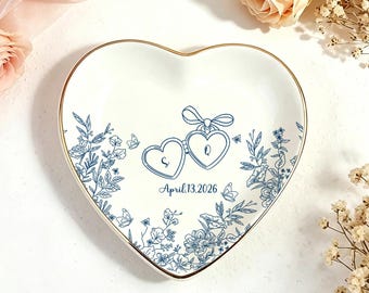 Regalo de compromiso personalizado para parejas, bandeja para anillos con monograma personalizado, bandeja para joyas con la fecha de la boda, regalo de recuerdo para parejas, regalo para la futura novia.