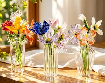 Fleur du mois de naissance en verre, cadeau fleur de naissance, fleur de printemps soufflée à la main, bouquet de fleurs en verre, cadeaux personnalisés, cadeau pour elle, cadeau d'anniversaire