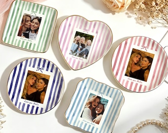 Plato personalizado para joyas con foto de tu mejor amiga, bandeja de cerámica para baratijas para tu mejor amiga, plato para anillos a rayas de tu mejor amiga, regalos de cumpleaños para tu mejor amiga.