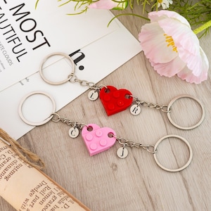 Personalized Initial Heart Keychain Set, Personalisation Couple Boyfriend Girlfriend GiftInitials Matching keychains for her/ Friend/Couple