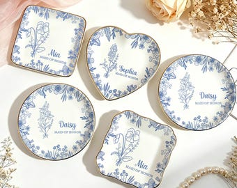 Porte-bijoux personnalisé en céramique pour demoiselle d'honneur, cadeau de proposition de demoiselle d'honneur, cadeau de demoiselle d'honneur, cadeau d'amitié, porte-bague en céramique, cadeau de mariage
