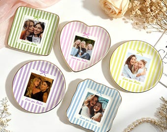 Porte-bijoux photo personnalisé Bestie, vide-poches en céramique pour meilleur ami, porte-bagues à rayures Bestie, cadeaux d'anniversaire pour bestie