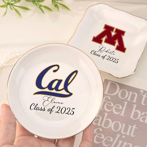 Personalized Graduation Jewelry Dish,Custom University Logo Trinket Ring Dish,Daughter Grad Gift,Class of 2025 College Graduation Gifts