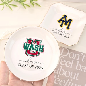Custom University Logo Trinket Ring Dish,Graduation Gift For Her,Personalized Graduation Jewelry Dish,Class of 2025 College Graduation