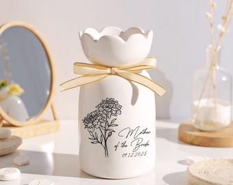 Cadeau de mariage personnalisé pour la mère des mariés, vase à fleurs pour le mois de naissance, vase en céramique pour les mères de la mariée, cadeau de mariage, cadeau pour elle