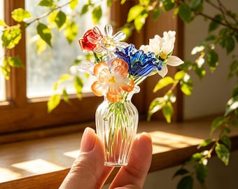 Fleur du mois de naissance en verre faite main, bouquet de fleurs teinté personnalisé, cadeau en verre, cadeau d'anniversaire pour maman/grand-mère, décoration d'intérieur, fleur de naissance