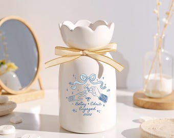 Personalized Engagement Gift for Couples, Custom Engaged Flower Vase, Wedding Gift for Newlyweds, Romantic Whimsical Gift, Anniversary Gift