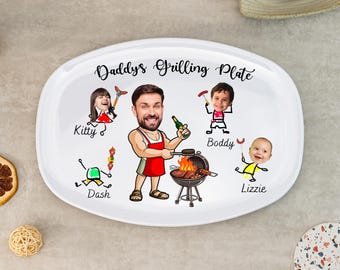 Personalized Face Grilling Platter,Custom Daddy&#39;s Grilling Plate with Kids&#39; Names,Father&#39;s Day Gift,Funny Gift for Dad,Gift For Father