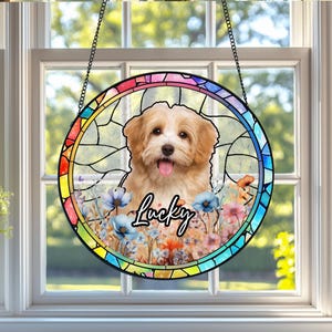 Custom Dog Portrait Stained Glass Suncatcher, Pet Memorial Stained Glass Photo Suncatcher, Dog Memorial Gift, Dog Loss, Pet Loss Gift