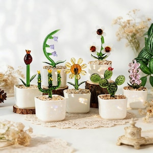 Handblown Glass Birth Month Flower Bouquet with Pot | Handmade Keepsake Gift for Her | Everlasting Floral Home Decor & Anniversary Present