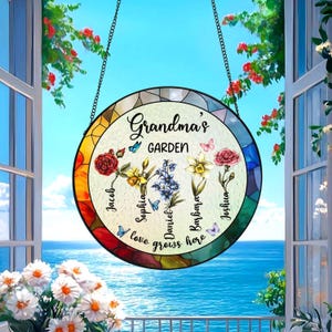 Nana&#39;s Garden gebrandschilderd glas Suncatcher, Moederdagcadeaus voor Nana, Gigi, Nana Gifts, omacadeaus van kleinkinderen, kleinzoon en kleindochter