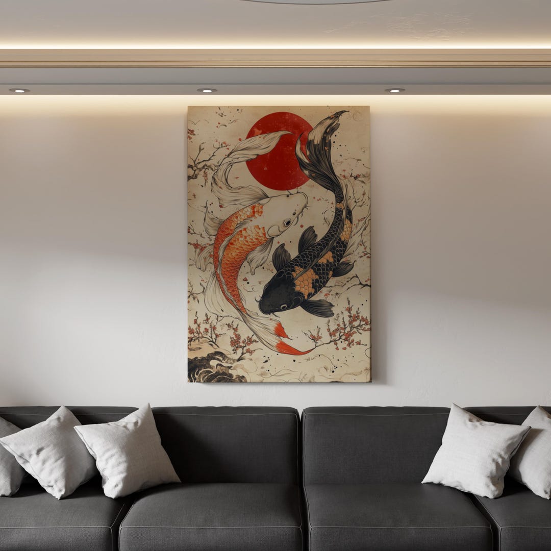 Yin Yang Koi Canvas Wall Art – Japanese Zen Decor, Symbol of Balance - Etsy