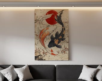 Yin Yang koi canvas muurkunst – Japans zendecor, symbool van evenwicht