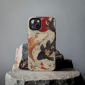 Japanese Koi Phone Case - Yin Yang Fish Design, Asian Zen-Inspired Protective Cover for Apple & Samsung, Traditional Art