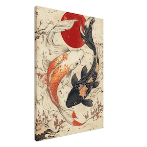 Arte en lienzo Yin Yang Koi: decoración de pared zen japonesa