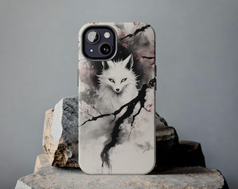 Funda para teléfono Kitsune: funda de estética japonesa, folclore de zorros Yokai, arte mítico para Apple y Samsung, diseño de espíritu Kitsune