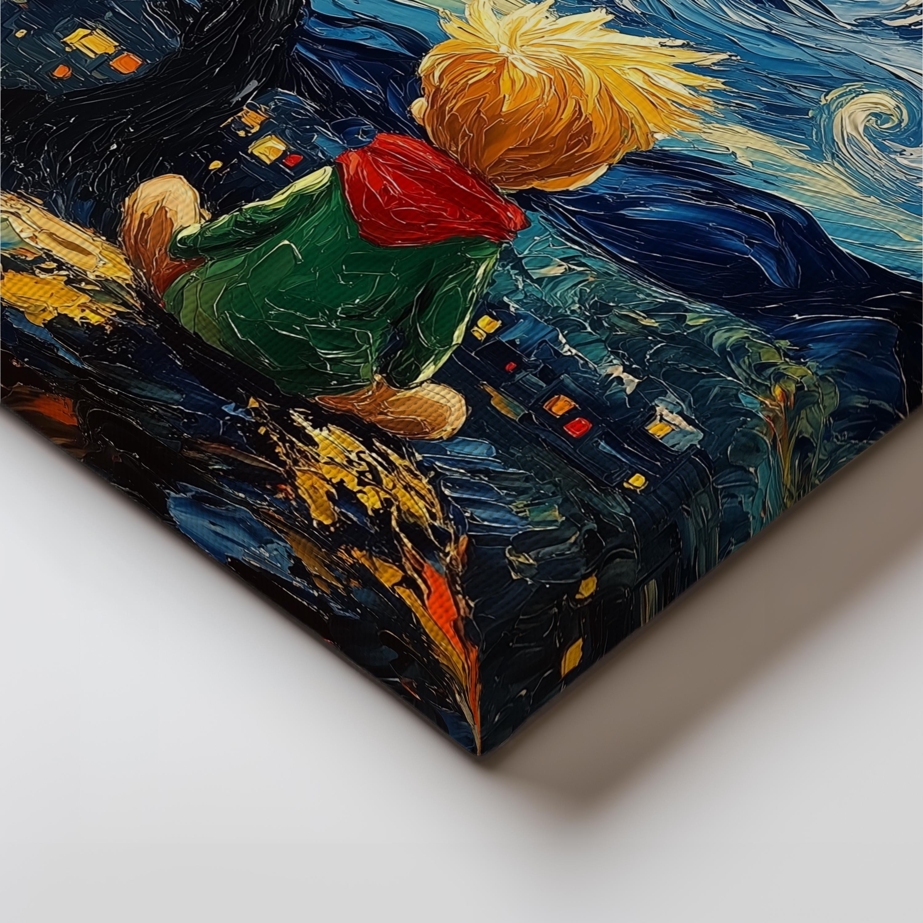 Starry Night Canvas Wall Art – Whimsical Child Under Starry Sky ...