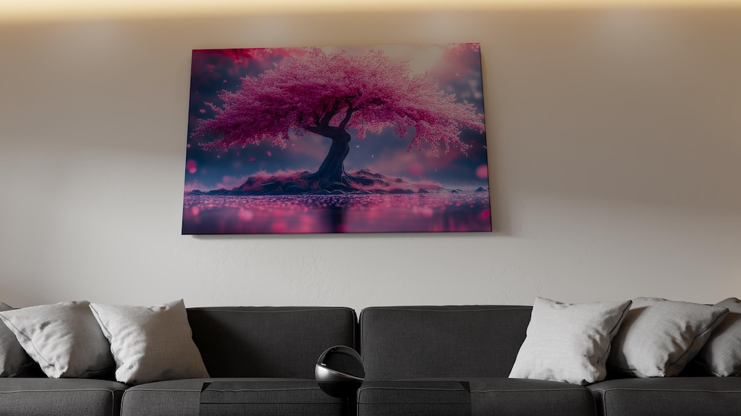 Majestic Cherry Blossom Tree Canvas Wall Art - Pink Sakura Landscape ...