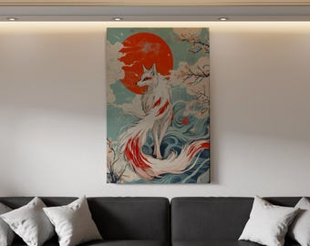 Kitsune Canvas Art: Japanese Fox Spirit Folklore Painting